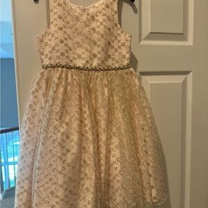Elegant Gold Floral Kids Dress